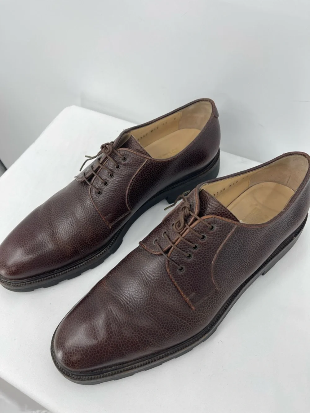 Salvatore Ferragamo Dark Brown Pebbled Leather Derby Shoes